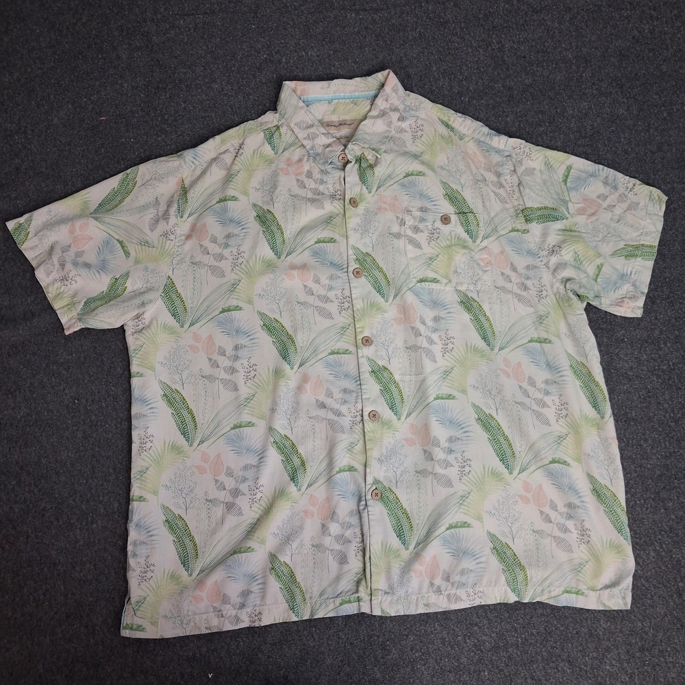 Tommy Bahama Mens 3XL Silk Tropical Leaf Button Down Shirt Original Fit Cream